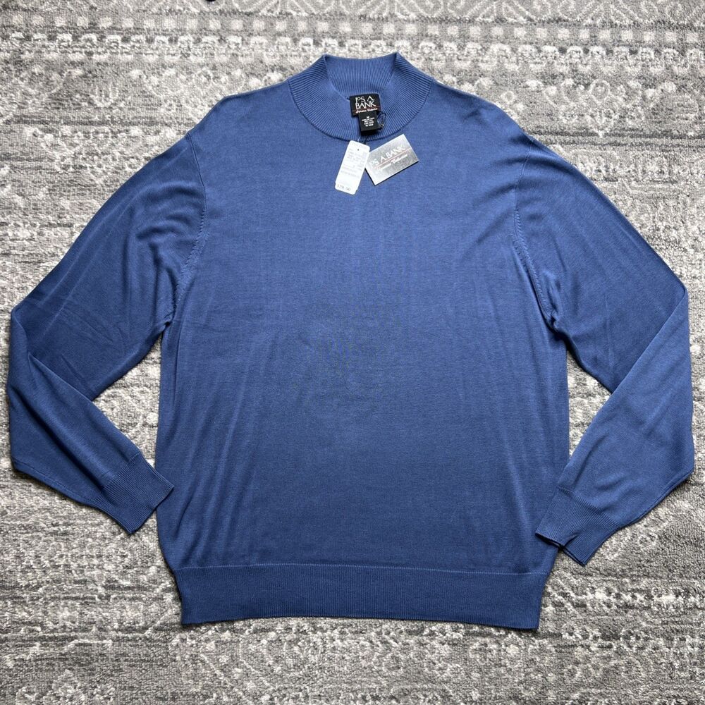 Jos A. Banks NEW Mens Silk Mock Neck Sweater Medium Blue Lightweight Office